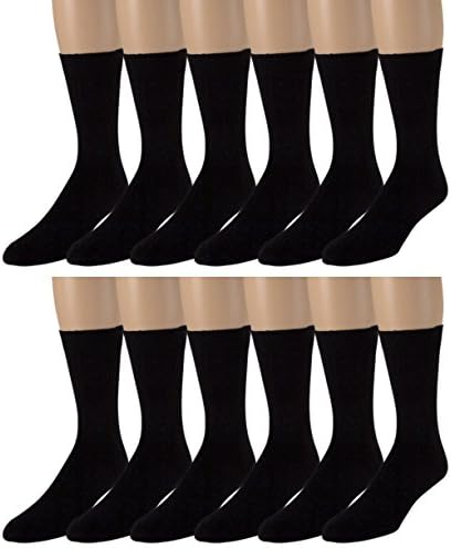 Mens Black Crew Socks -Cotton Blend, Dress and Casual, Ribbed -12 Pack - ZEKE,Black,Shoe: 6-12