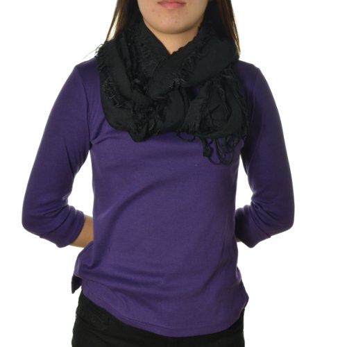Cozzy Land Fringe Infinity Scarf -Black-29 inches wide x 70 inches long