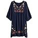 Yaketera Women Mexican Embroidered Peasant V Neck Mexican Tops Blouses