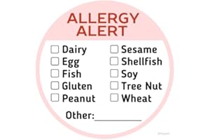 ETPARÉ 500 Pcs Allergy Stickers, Circular with Top 10 Common Allergen Checklist on Writable Surface, Yellow Adhesive Allergies Label for Kids Allergy Alert and Food Safety Labels (Pink)
