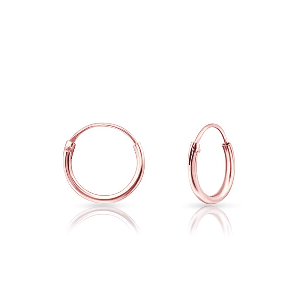 18K Rose Gold Plated 925 Sterling Silver Small Hoop Earrings 10mm - Thin Sleeper Huggie Hoop for Cartilage, Helix, Nose Piercing - Hypoallergenic, Unisex Tiny Hoops - Thick 1.5mm