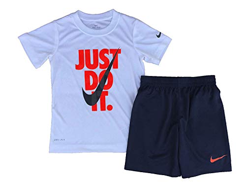 Conjunto de 2 piezas de camiseta y pantalones cortos Dri-Fit de Nike para niño (azul marino medianoche (86F026-U90) / blanco, 6)