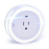 LED Concepts Plug-In LED Night Light with Outlet - Dusk to Dawn Round Sensor Light – Built-In Power Outlet – Great for Bedroom, Bathroom, Hallway, Stairways, or Dark Room, On / Off / Auto modes