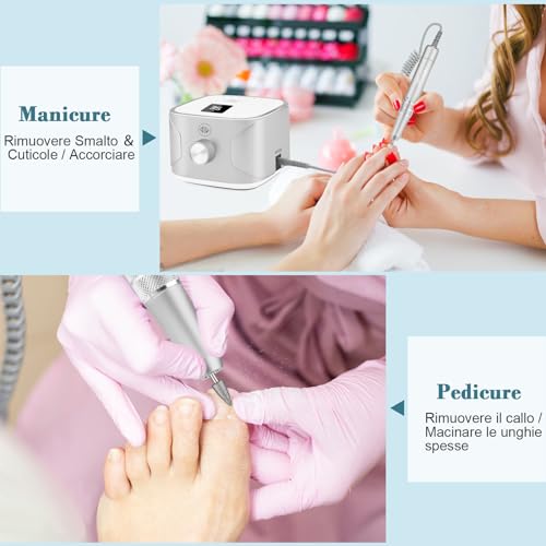 Kredioo Professional Nail Drill 35000RPM, Nail Cutter, Electric Nail File, Manicure and Pedicure, Electric Drill for Removing Gel/Nail Polish, Silver