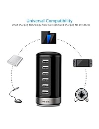 Cargador USB, cargador de pared USB de 6 puertos, estaciones de carga USB Seenda con identificación inteligente