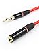 iMangoo 3.5mm Male to Female Audio Extension Cable, Auxiliary Stereo Aux Cable (20cm/ 0.65ft) Headphone Earphone Audio Cable for Cell Phone iPhone 7 Plus 6s Galaxy Note 7 S7 Edge Smartphone Black/Red