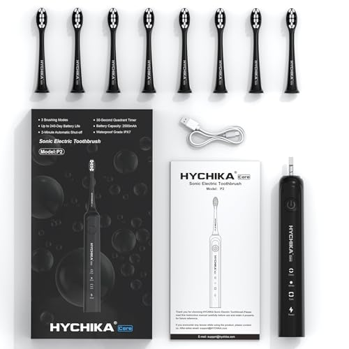 Sonic Electric Toothbrush for Adults, Rechargeable 240 Days Battery Life with 2500 mAh, 8 Replacement Heads, 3 Cleaning Modes and IPX7 Waterproof, Black