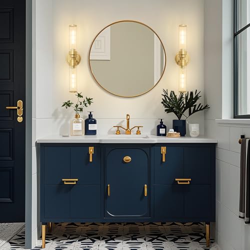 Vaziden - Lámpara de pared dorada para baño, 2 unidades, lámpara de cambiador de vidrio roscada, iluminación moderna para baño, sala de estar, pasillo, recámara