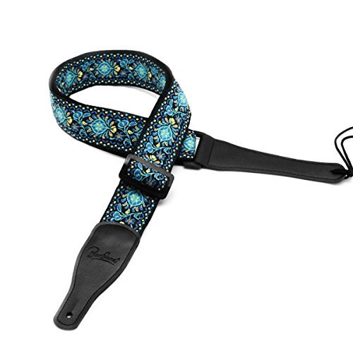 Guitar Strap Vintage Jacquard Weaving Strap for Guitar Bass,100% Cotton&Genuine Leather End