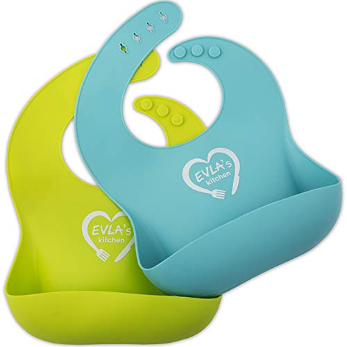 Baby Feeding Set - Silicone Bib Plates Bowls Spoons - Divided Plate Suction Bowl & Soft Spoon Aids Self Feeding - Adjustable Bib Easily Wipe Clean - Spend Less Time Cleaning Up After Toddler/Babies - Thumbnail 2