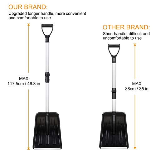 Micbox Snow Shovel with 46'' Adjustable Aluminum Handle 10.5'' Wide Blade Scoop Shovel, Digging Snow Removal Heavy Duty Snow Shovel Perfect for Car Driveway, Camping and Outdoor Emergency