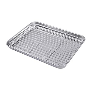 BESTONZON 2 stuks/set bakplaat en rek set roestvrij staal bakpan lade cookieblad oven veilige koelrek 26 x 20 x 2,5 cm