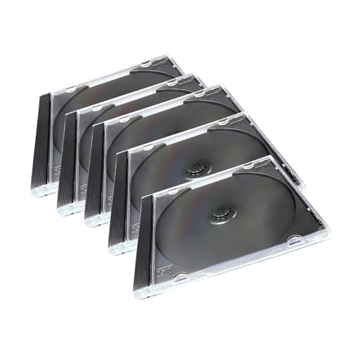 Yidcidu 5PCS Car Standard Single Clear CD Jewel Case, Anti-collision DVD Storage Case, Thickened Rigid Plastic CD Protector with Black Tray, Universal for Most Cars (Black) at Amazon