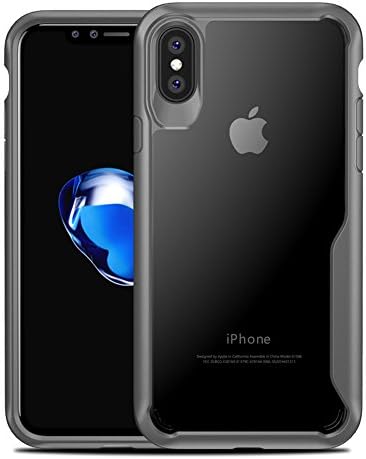 Kimate iPhone X Case, Slim Fit Clear PC Cover with Heavy Duty Protective TPU Bumper [Support Wireless Charging] for iPhone 10 / X 2017 released (Grey)