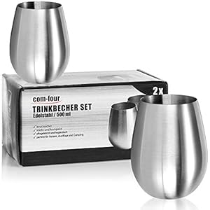 com-four® 2x Copa de vino de acero inoxidable 304 – Taza de vino de 500 ml para viaje, taza de acero inoxidable para llevar – Vaso de vino sin pie – Taza de viaje sin BPA (2 piezas, 500 ml mate)
