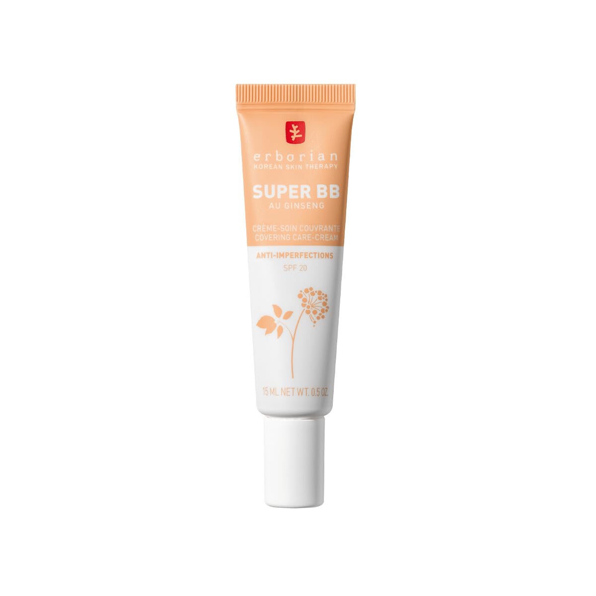 Erborian - Super BB Cream with Ginseng - High Coverage Tinted Face Care Anti-Imperfections - Complexion Corrector and Perfecter - Sun Protection SPF 20 - Korean Cosmetic - Doré 15ml