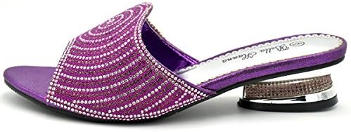 Bella Hanna Women Low Heel Fashion Rhinestones Glitter Bling Open Toe Slip On Disley Silver