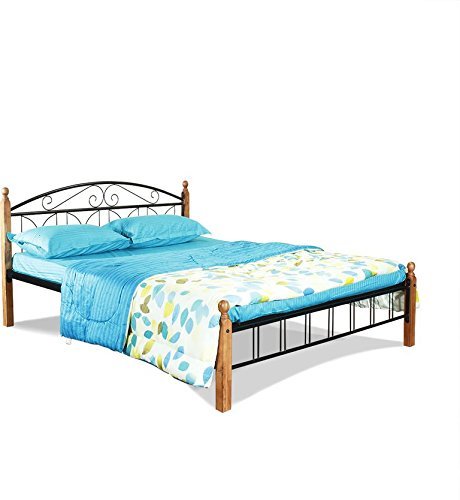 FurnitureKraft Georgia Metal Queen Size Double Bed with Wooden Leg