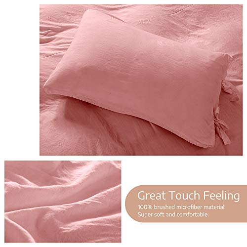 Duvet Cover Queen, 100% Washed Cotton, Linen Like Soft Breathable Durable Bedding Duvet Cover Set, 3-Pieces, Ultra Soft and Easy Care, Simple Style Home Bedding Set 2019 New(3-Piece, Queen, Pink)