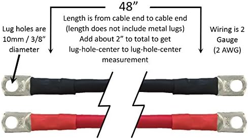Truck Upfitters 48" Pair of 2 AWG Black & Red Power Cables for Inverters, Solar Panels, Car, Truck, RV, and Marine Applications