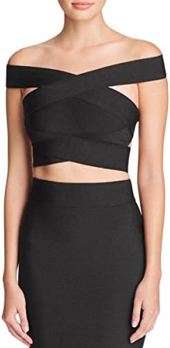 WOW Couture Womens Bandage Off-The-Shoulder Crop Top Black S