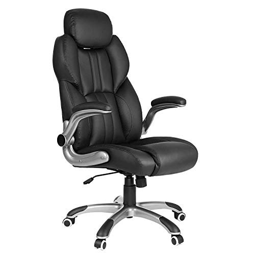 SONGMICS-Sedia-ergonomica-girevole-con-base-a-stella-in-nylon-con-braccioli-pieghevoli-120-137-cm-Nero