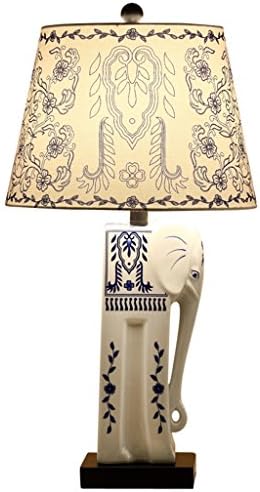 William 337 Ceramic Table Lamp, Bedroom Ceramic Lamp Blue And White Porcelain Lucky Elephant Living Room Table Lamp Adjustable Creative Lamp - First Class Quality (Color : Switch button)