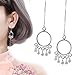 925 Sterling Silver Tassel Drop Earrings Long CZ Droplet Dangle Threader Earrings for Women