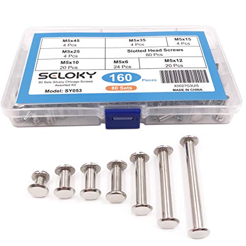 Seloky 80-Set Slotted Chicago Screw Binding Screws Posts Assortment Kit for Scrapbook Photo Albums Binding and Leather Saddles Purses Belt Repair（M5 x 6/10/12/15/25/35/45） - Thumbnail 7