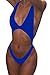 Viottiset Women's Cutout Thong One Piece Swimsuit High Cut Swimwear Sexy Monokini Blue Medium
