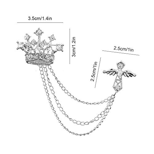 Huture 2Packs Men's Crown Brooch Lapel Pin Badge Hanging Chains Collar Brooches Pin for Career Suit Tuxedo of Shirts Tie Hat Scarf for Boyfriend Father Birthday Gold/Silver