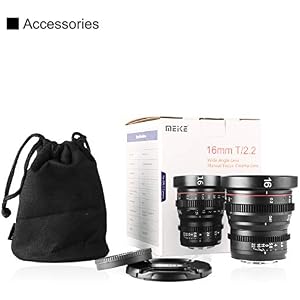 Meike 16mm T2.2 Large Aperture Manual Focus Prime Low Distortion Mini Cine Lens Compatible with Micro Four Thirds M4/3 MFT Olympus/Panasonic Lumix Cameras and BMPCC 4K Zcam E2