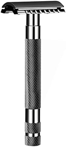 Safety Razor Long Handled Classic 3-Piece Men's Razor Double-Edge Saftey Razor - 3 Blade Razor Handle, Long Handled Heavy-weight DE Safety Razor Men's Manual Razor - Black