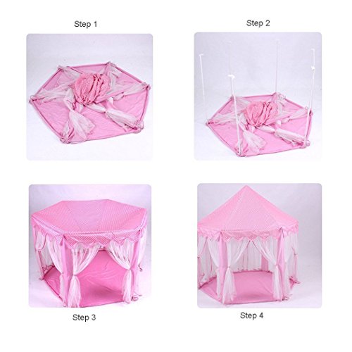 Pink Princess Castle Kids Play Tent Children Playhouse with 23 Feet and 50 Led Star Lights-Indoor and Outdoor Use - Image 6