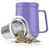 Tealyra - Peak Ceramic Purple Tea Cup Infuser - 19-ounce - Large Mug with Lid and Stainless Steel Infuser - Tea-For-One Perfect Set for Office and Home Uses - 580 milliliter