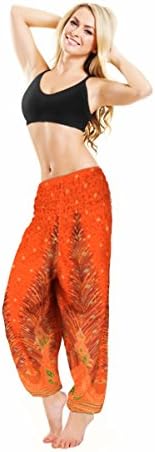 CJ Intertrade Elephant Pants Harem Pants Size S,M,L,XL,2XL Hippie Boho Yoga Bohemian Pants (S, Orange Peacock)