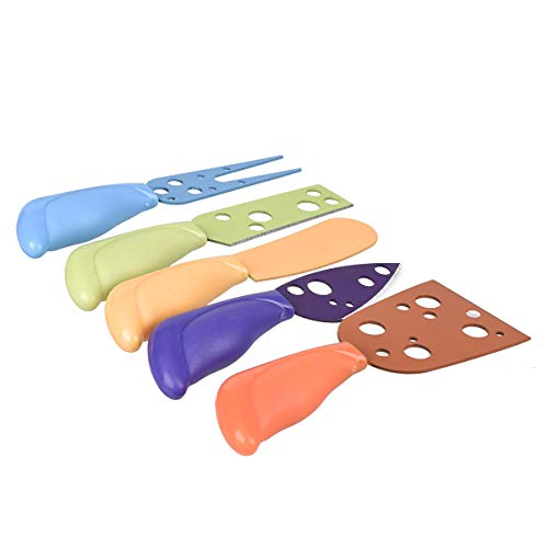 Colorful Cheese Knife Set, TBWHL Cheese Slicer Cheese Cutter Cheese Fork Cheese Spreaders Crumbly Cheese Knives for Parties, BBQ and Dinner Stainless Steel Set of 5 ...