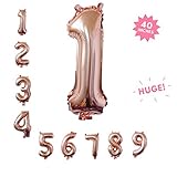 40 Inch Rose Gold Jumbo Digital 1 Number Balloons Huge Giant Balloons Foil Mylar Number Balloons For Birthday Party,Wedding, Bridal Shower Engagement Photo Shoot, Anniversary (Rose Gold ,Number 1)