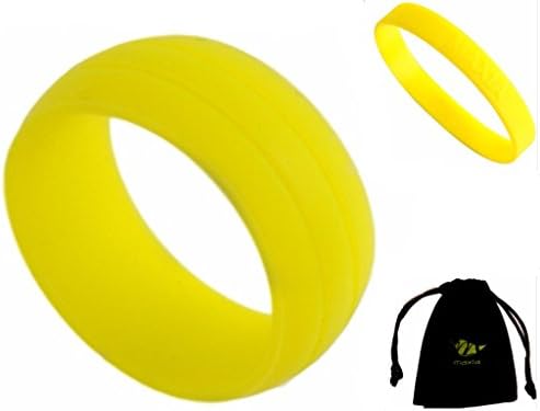 Silicone Wedding Band for Men and Women, Black, Blue, Green, Pink, Red, Yellow, Grey, Top Quality ring, 8.7mm Wide, 1.5mm Thin, Safe, Comfort Band for Active, Outdoor lifestiyle YELLOW 8