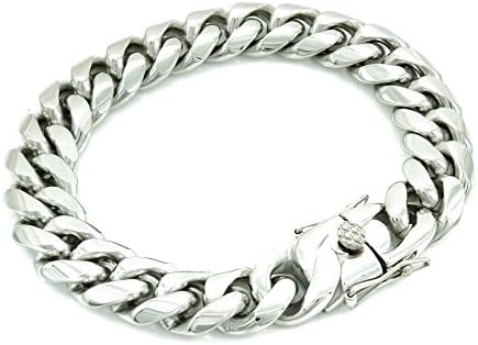 Bling Bling NY Solid Silver Finish Stainless Steel 14mm Thick Miami Cuban Link Chain Box Clasp Lock