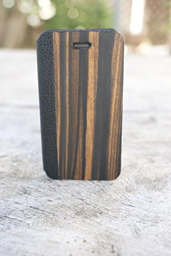 Handmade Wood Leather Stand Case Cover For Apple iPhone 4/4s - Ebony &amp; Black