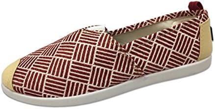Slipper Rack Womens Classic Canvas Kung Fu Slip-On Sneaker Shoes (7, Red Striped)