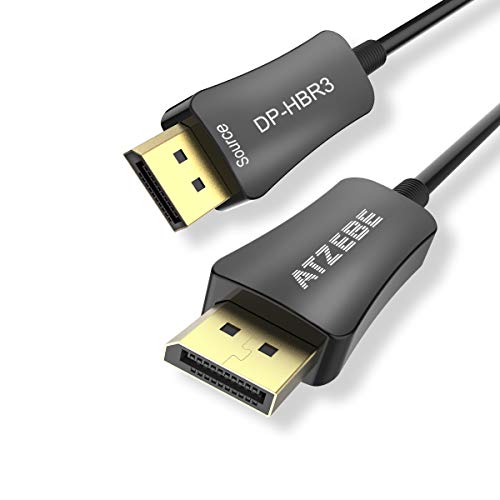 ATZEBE DP Fiber Cable 50ft, Fiber Optic Displayport 1.4 Cable Support 32.4 Gbps, 8k@60hz, 4K@144Hz, Slim and Flexible Fiber DP to DP Cable