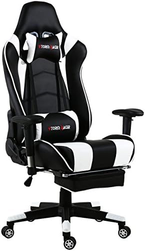 Ergonomic Gaming Chair for PC Video Game Computer Chairs with Footrest,White/Black