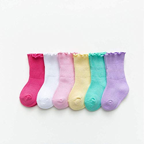 CozyWay Baby Ruffle Socks Baby Girl Turn Cuff Ankle Comfy Cotton Socks Infant 9-24 Months Pink Yellow Green 12 Pack
