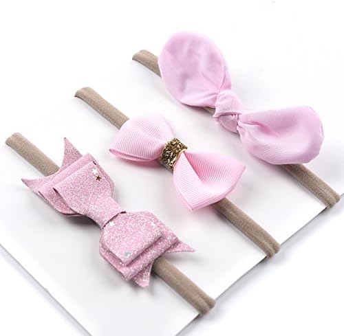 Baby Girl Flower Headband | Nylon Hair Bands - Soft Elastic Design Set of 3 (Pink)