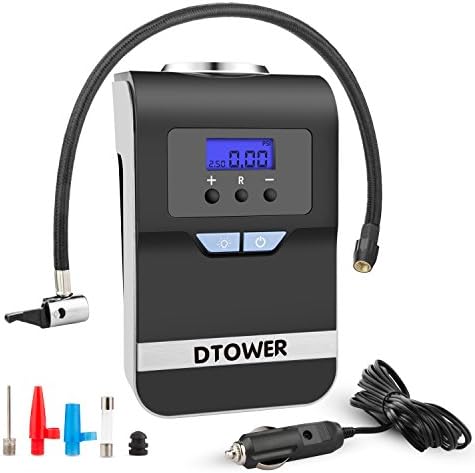 Air Compressor Pump Car Tire Inflator, 12v 150 PSI With a 9.8ft Cable, Led Light, 3 Nozzle Adaptors for Pool Float, Car, Truck, Bicycle, Basketball, Football