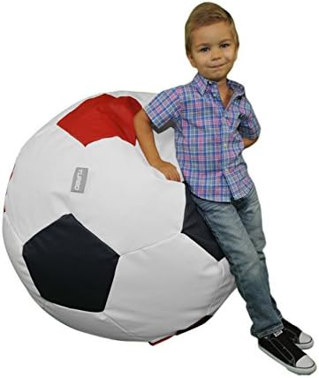 Turbo BeanBags Soccer Ball Multicolor Bean Bag Chair, Large, White, Red/Navy