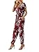Missy Chilli Women's Floral Print Short Sleeve V Neck Wrap Jumpsuit with Tie Waist Wine Red US 4/6