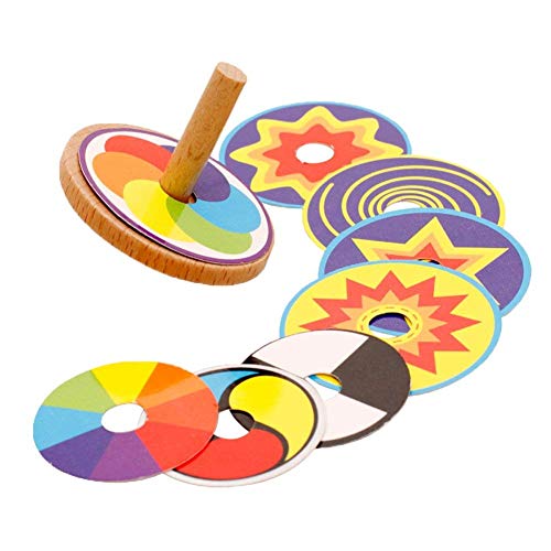 O-Toys Kids Spinning Tops Toys Mini Wooden Gyro Peg Fun Colored Printing Spinning Top Toy for Boys Girls Birthday Learning Education Toy (8 Patterns)